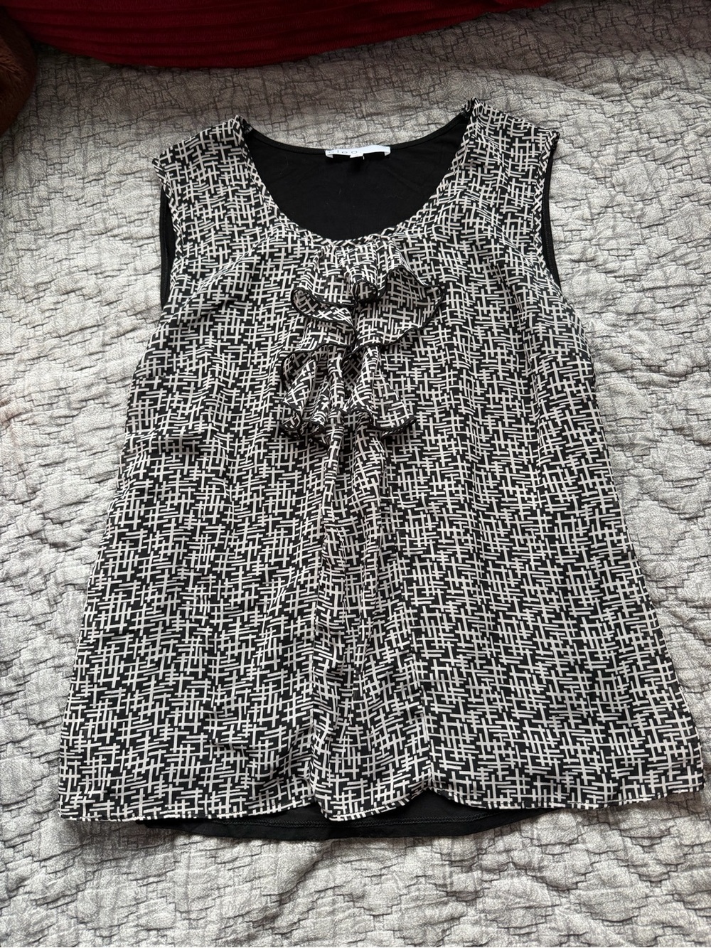 cleo Black & White Geometric Ruffle Front Sleeveless Camisole
